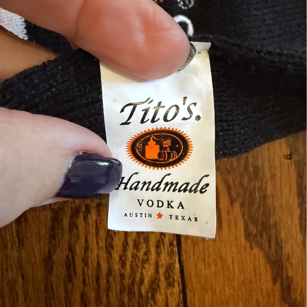 Tito's Handmade Vodka Black Orange Fringe Embroidered Scarf OS
